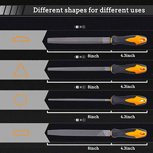 Набор инструментов для работы с файлами из 17 предметов с футляром, высококачественная легированная сталь T12, кованая методом свободной ковки, точные плоские/треугольные/полукруглые/круглые большие файлы и 12 игольчатых файлов/1 щетка - 4