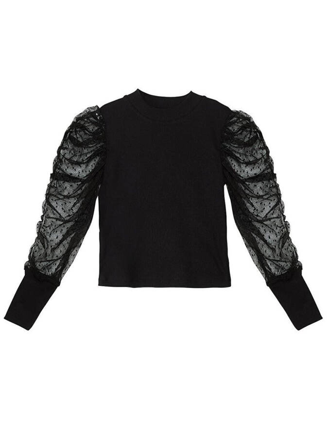 Набор юбки и блузы с водолазкой для девочек из черного тюля - 10