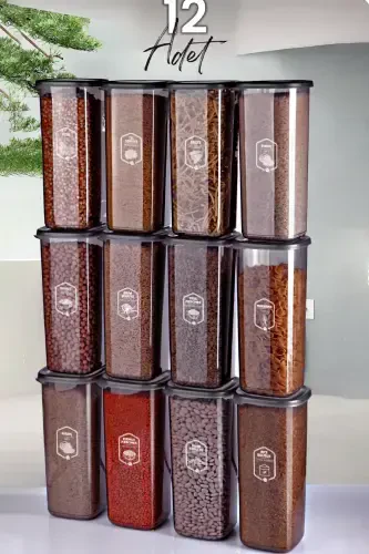 Набор из 12 контейнеров для хранения продуктов квадратной формы с этикетками Jumbo 1700 мл - Большая банка с твердой крышкой - 1