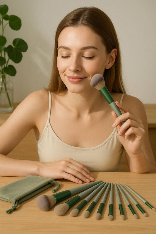 Набор из 13 профессиональных кистей для макияжа (Зеленый) - 1