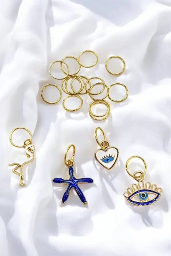 Набор из 20 заколок для волос с синей фигуркой фламинго, морской звездой и голубым глазом - 1