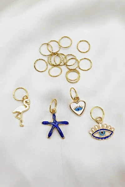 Набор из 20 заколок для волос с синей фигуркой фламинго, морской звездой и голубым глазом - PETEK AKSESUAR (1)