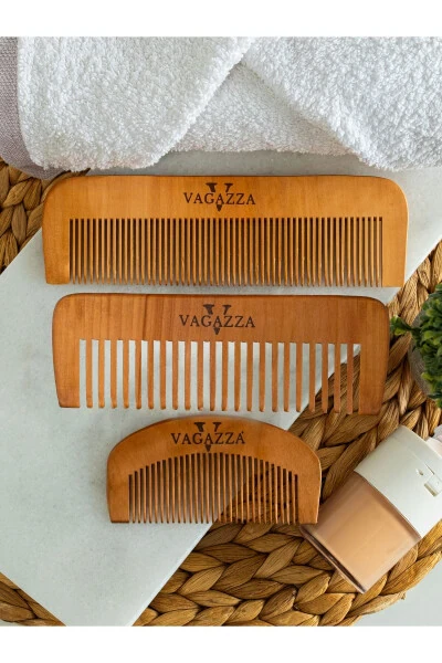 Набор из 3 гребней из самшита из 100% натурального дерева - VAGAZZA COSMETİC
