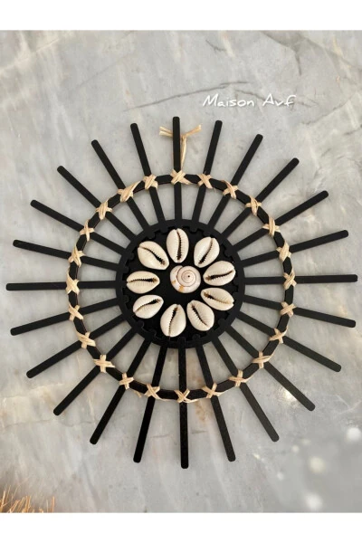 Набор из 3 предметов: модель рафии с морскими ракушками & черная ратанная палочка с морской ракушкой & рафия Луна M091 - 11