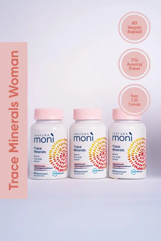 Набор из 3-х преимуществ Moni Trace Minerals Биотин и Экстракт Хвоща 60 Растительных Капсул - MONI VITAMINS