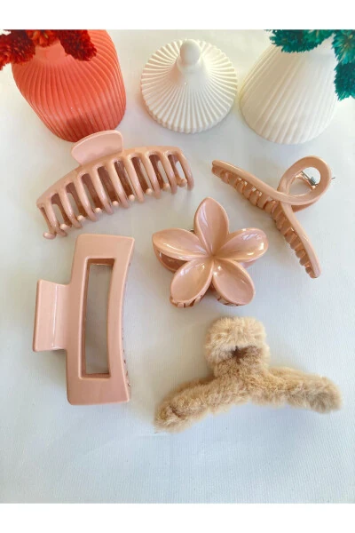Набор из 5 заколок для волос с пуговицей, с лотосом, бантом, прямоугольной формой, плюшевым материалом и зажимом - 6