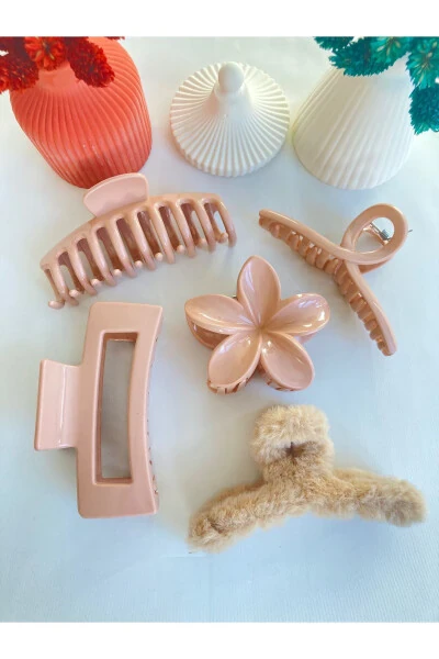 Набор из 5 заколок для волос с пуговицей, с лотосом, бантом, прямоугольной формой, плюшевым материалом и зажимом - PREGIO (1)