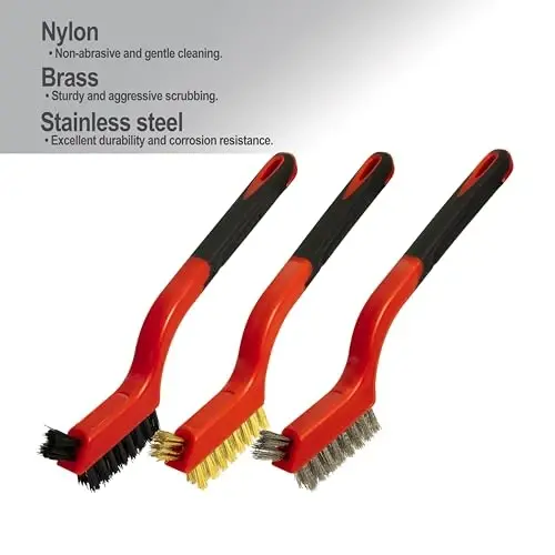 Набор из 6 проволочных щеток, из нержавеющей стали/латуни/нейлона для чистки ржавчины, сварных швов, удаления краски и грязи. - 1