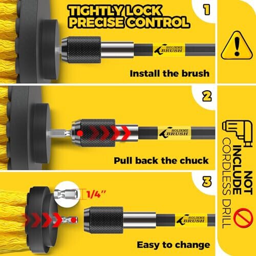 Набор из 8 насадок для дрели Holikme, Мощная щетка с удлиненным креплением, Средства для чистки ванны, душа, затирки, плитки (желтый) - 7