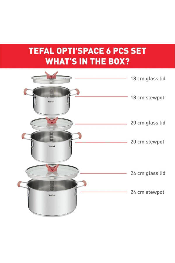 Набор кастрюль из нержавеющей стали Optispace - 6 предметов - 6