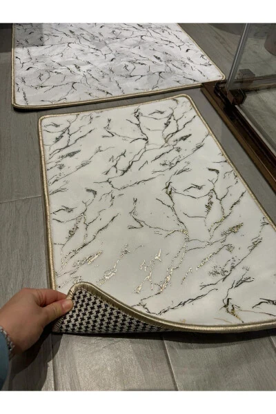 Набор ковриков для ванной из бамбука с блестками, нескользящей кожаной основой, водонепроницаемый, 2 шт. - 3