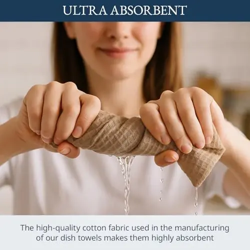 Набор кухонных полотенец LANE LINEN - 6 штук хлопковых полотенец для сушки посуды, 18”x 28”, кухонных полотенец, чайных полотенец, премиальных полотенец для кухни, быстросохнущий набор кухонных полотенец - Бежевый - 5