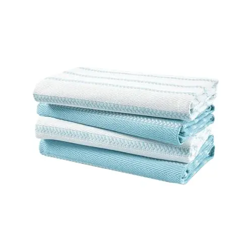 Набор кухонных полотенец LANE LINEN - Комплект из 4 хлопковых полотенец для сушки посуды, 18”x 28”, Кухонные полотенца для рук, Впитывающие полотенца, Быстросохнущий набор полотенец - Аква - 1