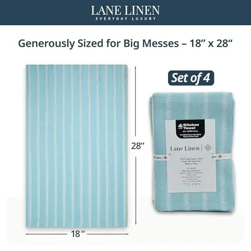 Набор кухонных полотенец LANE LINEN - Комплект из 4 хлопковых полотенец для сушки посуды, 18”x 28”, Кухонные полотенца для рук, Впитывающие полотенца, Быстросохнущий набор полотенец - Аква - 2