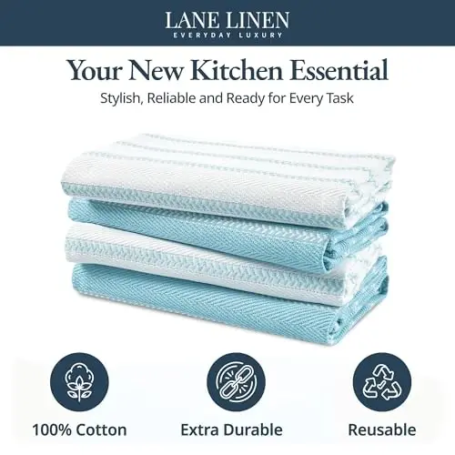 Набор кухонных полотенец LANE LINEN - Комплект из 4 хлопковых полотенец для сушки посуды, 18”x 28”, Кухонные полотенца для рук, Впитывающие полотенца, Быстросохнущий набор полотенец - Аква - 3