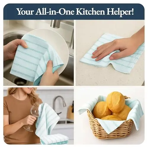 Набор кухонных полотенец LANE LINEN - Комплект из 4 хлопковых полотенец для сушки посуды, 18”x 28”, Кухонные полотенца для рук, Впитывающие полотенца, Быстросохнущий набор полотенец - Аква - 4