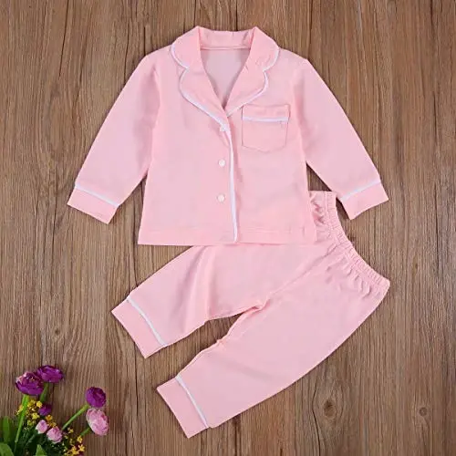 Набор пижам на пуговицах для малышей Merqwadd, хлопковый комплект из 2 предметов (рубашка и брюки), одежда для сна для детей унисекс - 3