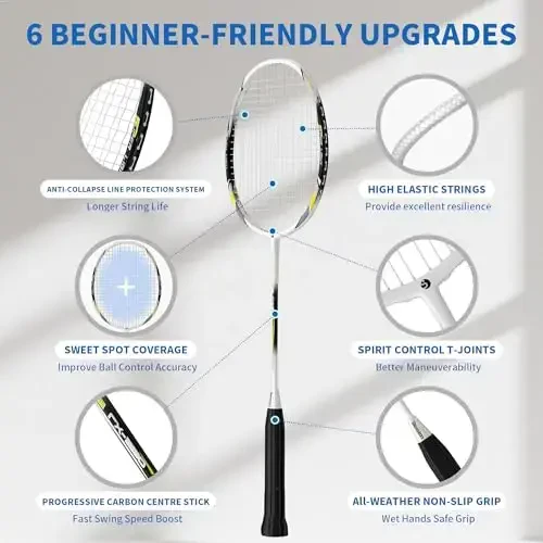 Набор ракеток для бадминтона Senston, 2 шт., ракетки для бадминтона с графитовым стержнем, включая сумку для бадминтона, 2 воланчика для бадминтона, 2 рукоятки для ракетки - SENSTON