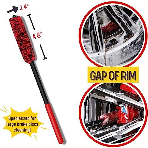 Набор щеток для колес под углом, 3 шт. - Наклонная микрофибровая щетка для колес, щетка для бочки колеса, щетка для детализации, без царапин, калиперные шерстяные щетки для спиц, очищает тормозную пыль с бочек и труднодоступных мест - 5