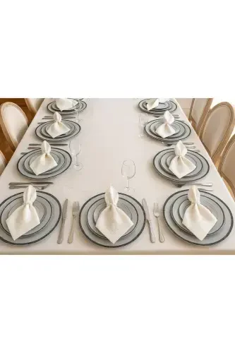 Набор столовых скатертей Demet Ecru на 12 персон, 26 предметов, с французским кружевом, для приданого - 1