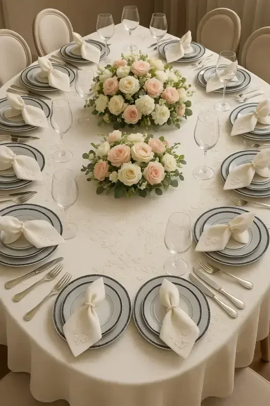 Набор столовых скатертей Demet Ecru на 12 персон, 26 предметов, с французским кружевом, для приданого - 2