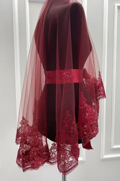 Набор свадебных фат с кружевом, фата для лица, фата для бракосочетания, пояс, перчатки - 4