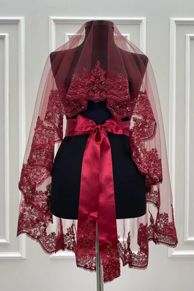 Набор свадебных фат с кружевом, фата для лица, фата для бракосочетания, пояс, перчатки - 5