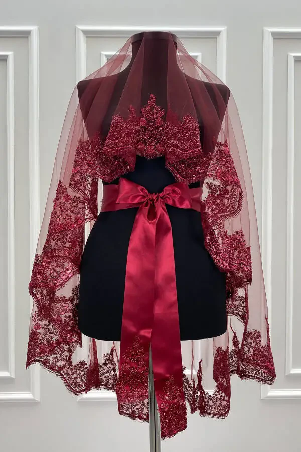 Набор свадебных фат с кружевом, фата для лица, фата для бракосочетания, пояс, перчатки - 5