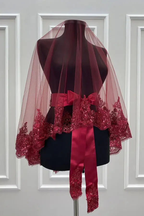 Набор свадебных фат с кружевом, фата для лица, фата для бракосочетания, пояс, перчатки - 6