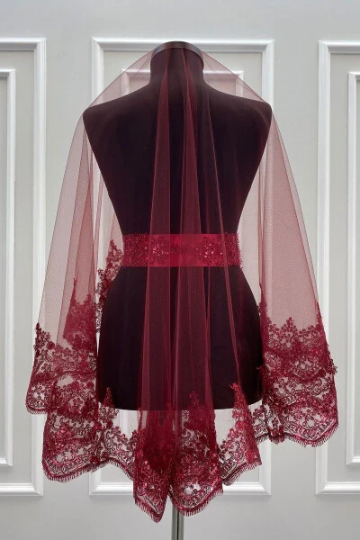 Набор свадебных фат с кружевом, фата для лица, фата для бракосочетания, пояс, перчатки - 8