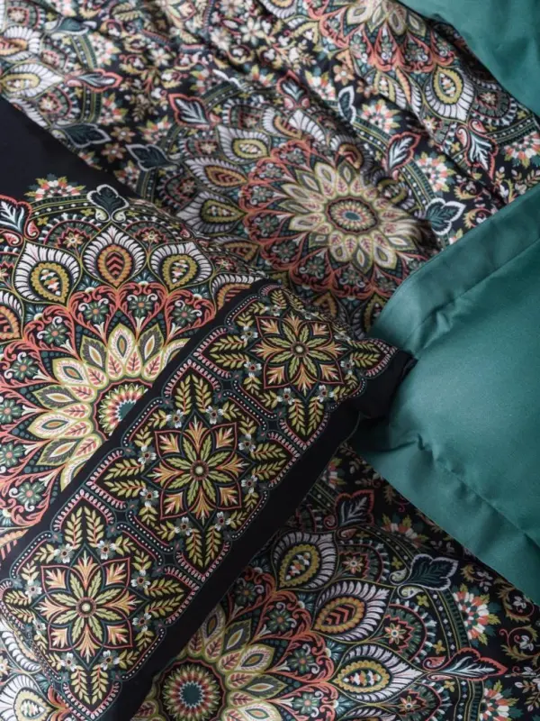 Набор хлопковых сатиновых постельных принадлежностей Cotton Box Double Sized Ornate Petrol - 2