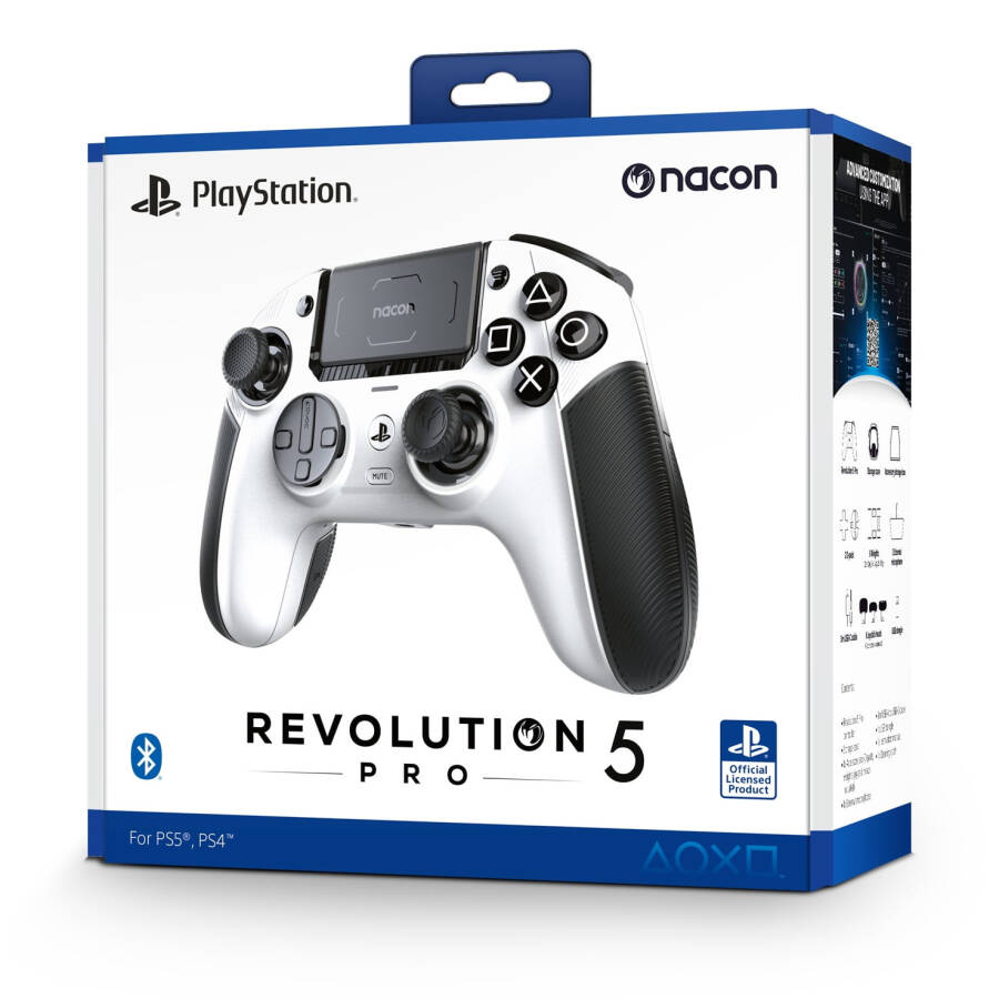 NACON Revolution 5 Pro Officially Licensed PlayStation Wireless Gaming Controller for PS5 / PS4 / PC - Hall Effect, Trigger Stops, Mappable Buttons - White - 20