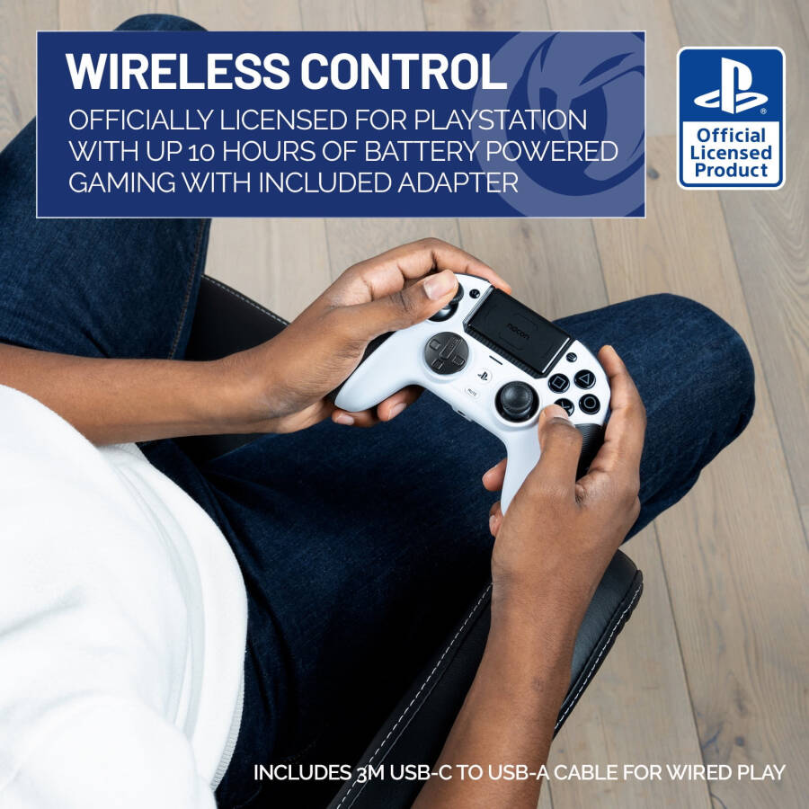 NACON Revolution 5 Pro Officially Licensed PlayStation Wireless Gaming Controller for PS5 / PS4 / PC - Hall Effect, Trigger Stops, Mappable Buttons - White - 3