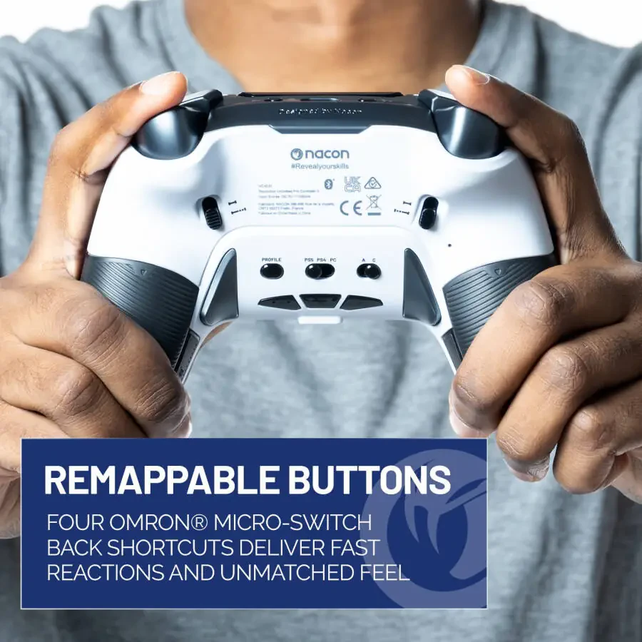 NACON Revolution 5 Pro Officially Licensed PlayStation Wireless Gaming Controller for PS5 / PS4 / PC - Hall Effect, Trigger Stops, Mappable Buttons - White - 3