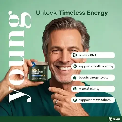 NAD+ qo'shimchasi tadqiqoti | 1100mg Liposomal Nikotinamid Ribosid Resveratrol va Quercetin bilan | Qarishga qarshi, hujayra energiyasi, aqliy fokus | 120 kapsula - 5