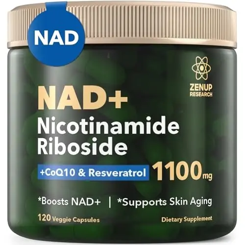 NAD+ qo'shimchasi tadqiqoti | 1100mg Liposomal Nikotinamid Ribosid Resveratrol va Quercetin bilan | Qarishga qarshi, hujayra energiyasi, aqliy fokus | 120 kapsula - ZenUP
