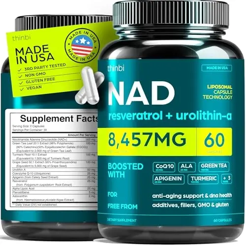 NAD Supplement 8,457 mg Extra Strength Liposomal, Green Tea + Astaxanthin for Women & Men, Resveratrol, CoQ10, Alpha Lipoic Acid - 1