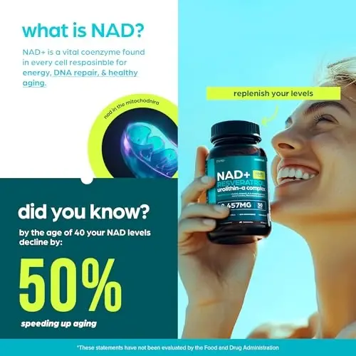 NAD Supplement 8,457 mg Extra Strength Liposomal, Green Tea + Astaxanthin for Women & Men, Resveratrol, CoQ10, Alpha Lipoic Acid - 2