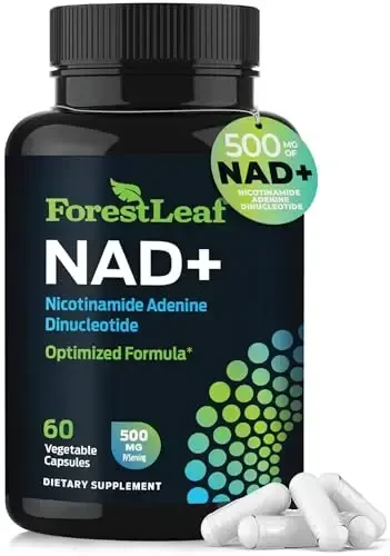 NAD+ Supplement - 500mg of Pure NAD Plus for Energy, Focus, Skin & Anti-Aging Support - Gluten Free Non-GMO NAD Supplements for Women & Men (60 Count (Pack of 1), NAD+) - FORESTLEAF