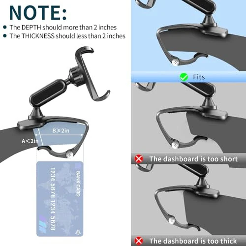 NADRQQE Ko‘p Funktsiyali Avtomobil Torpedosi Mobil Telefon Tutqichi, 360 Gradus Aylanish Universal Torpedo Klipi Mobil Telefon O‘rnatiladigan Qurilmasi 4-7 dyuymli Smartfonlar Uchun (Qora) - NADRQQE (1)