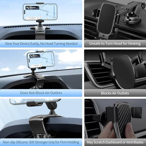 NADRQQE Ko‘p Funktsiyali Avtomobil Torpedosi Mobil Telefon Tutqichi, 360 Gradus Aylanish Universal Torpedo Klipi Mobil Telefon O‘rnatiladigan Qurilmasi 4-7 dyuymli Smartfonlar Uchun (Qora) - 4