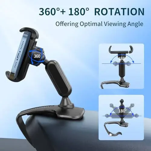 NADRQQE Multifunctional Car Dashboard Mobile Phone Holder, 360 Degree Rotation Universal Dash Clip Cellphone Mount for 4-7 inch Smartphones (Black) - 3