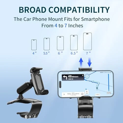 NADRQQE Multifunctional Car Dashboard Mobile Phone Holder, 360 Degree Rotation Universal Dash Clip Cellphone Mount for 4-7 inch Smartphones (Black) - 5