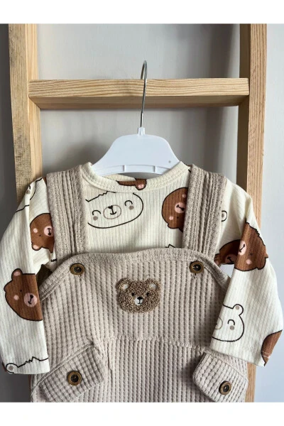 Nafitto Bear Embroidered Baby Boy Waffle Beige Sal - 2