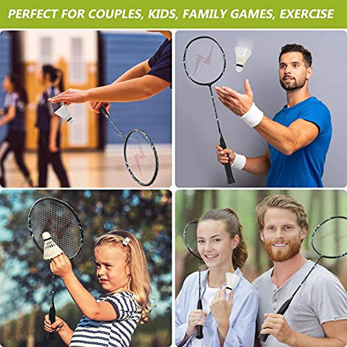 Nalax Badminton Set,2 Player Badminton Rackets Carbon Fiber Badminton Racquet with 3 Shuttlecocks and 1 Carrying Bag,Badminton Backyard Games for Outdoor,Garden,Beach,Family Fun Game - 4
