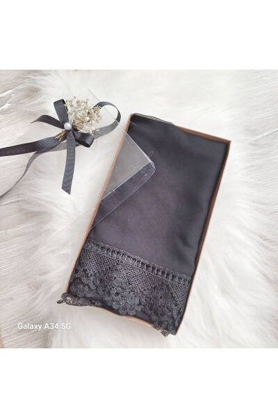 Namaz başörtüsü hazır oyalı şal mevlid örtüsü hac umre-Siyah 