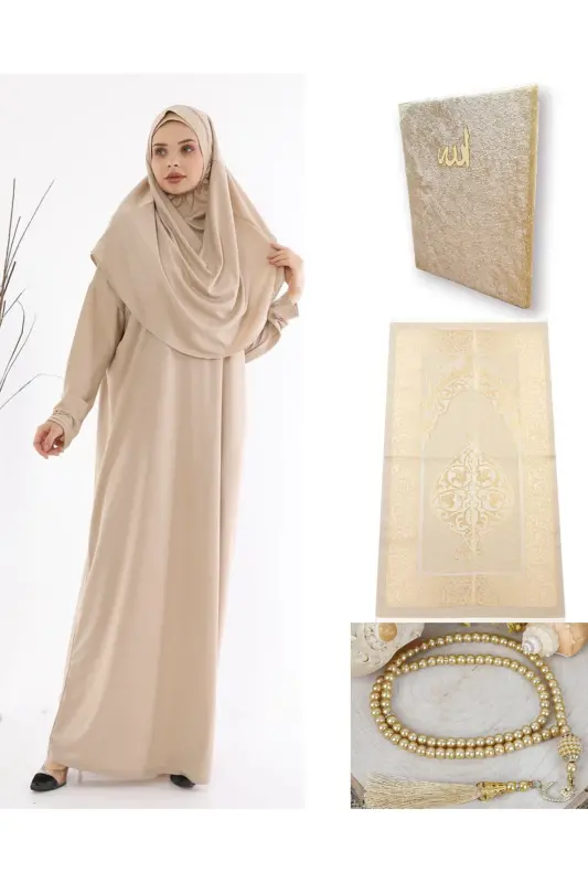 Namaz Seti Namaz Elbisesi Seccade Inci Tesbih Yasin-Bej - 1