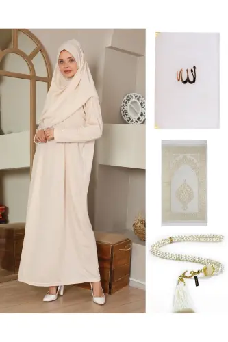 Namaz Seti Namaz Elbisesi Seccade Inci Tesbih Yasin Krem-krem 