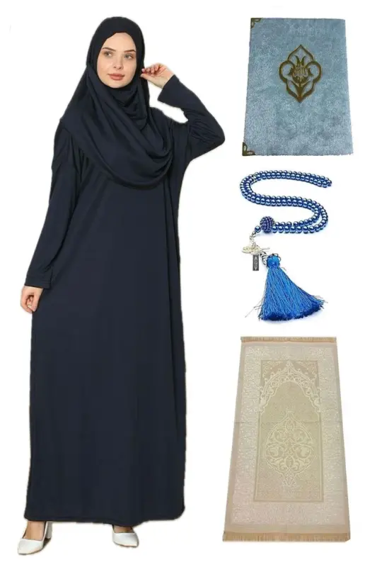 Namaz Seti Namaz Elbisesi Seccade Inci Tesbih Yasin-Lacivert - MEDIPEK