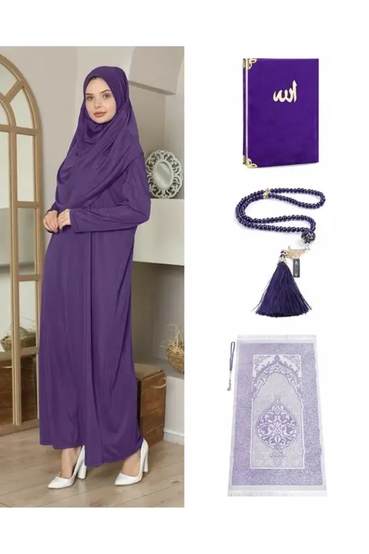 Namaz Seti Namaz Elbisesi Seccade Inci Tesbih Yasin-Mor - MEDIPEK